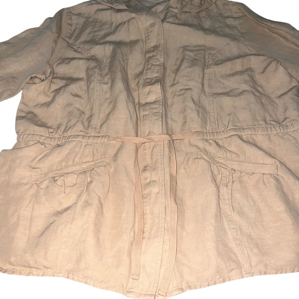 EUC Apostrophe Silk Linen Cotton Tan Hooded Utility Jacket Large Lightweight - Picture 2 of 10